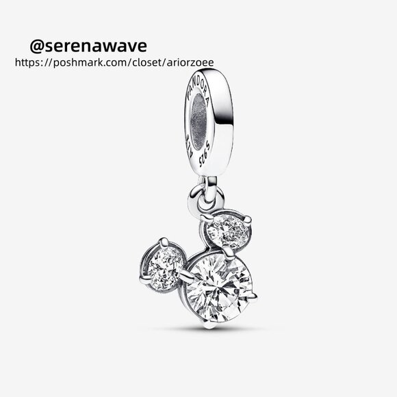 Pandora Disney Mickey Mouse Sparkling Head Silhouette Dangle Charm - Picture 1 of 5